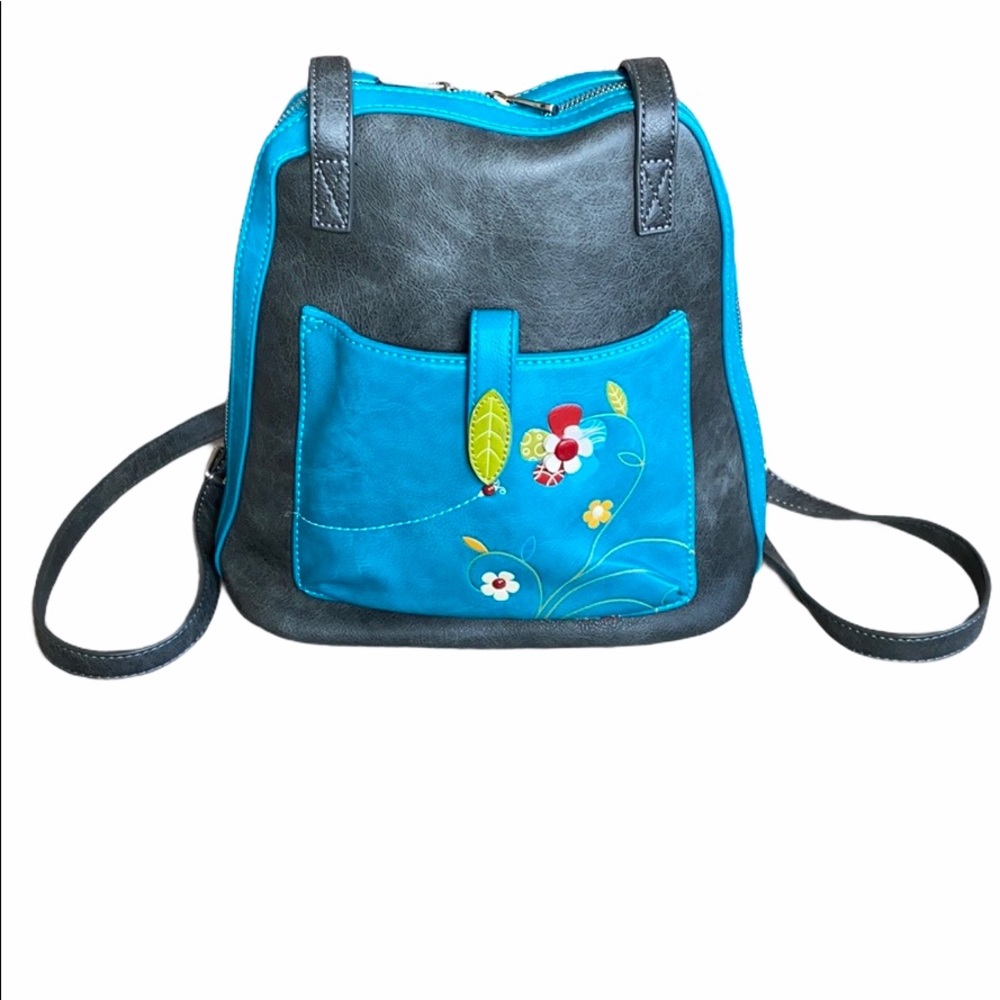 Espe Vegan Leather Backpack Gray, Teal Floral